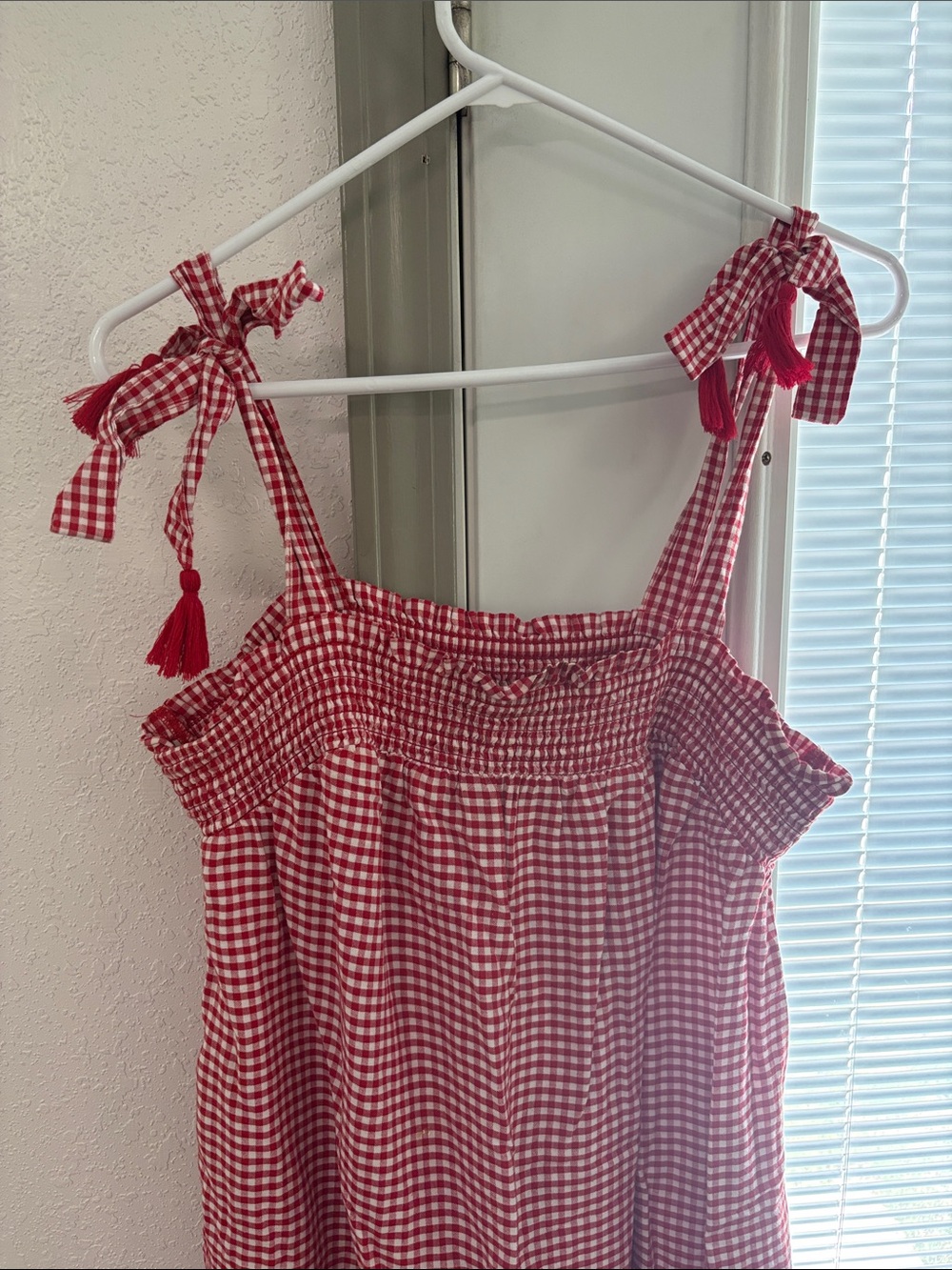 Red gingham embroidered Old Navy dress